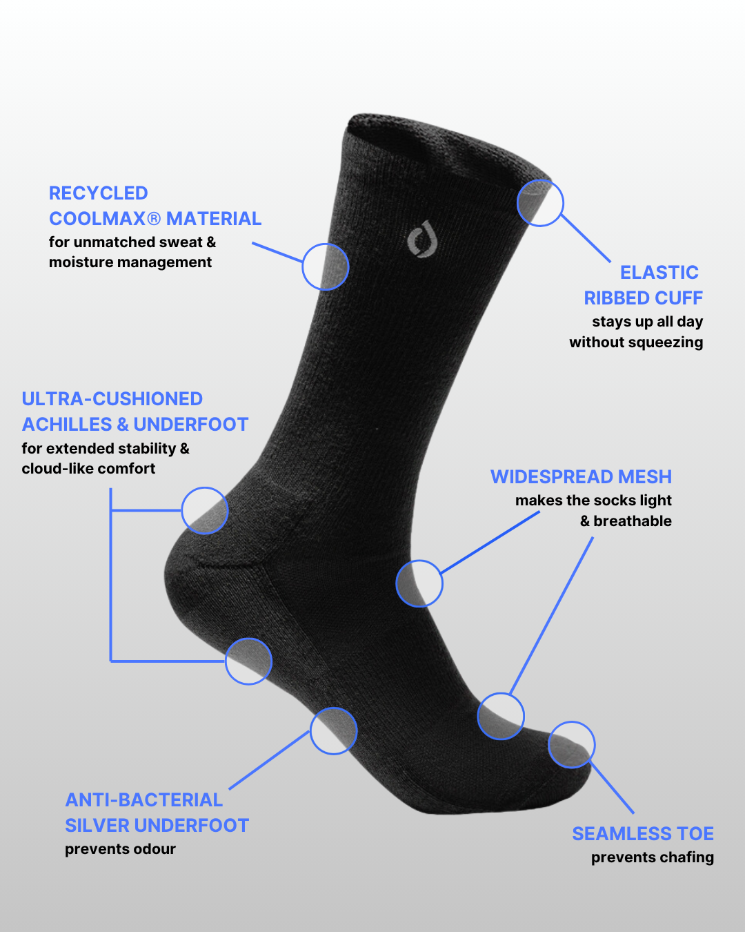 All-Day Performance Cushioned Crew Sock - Black