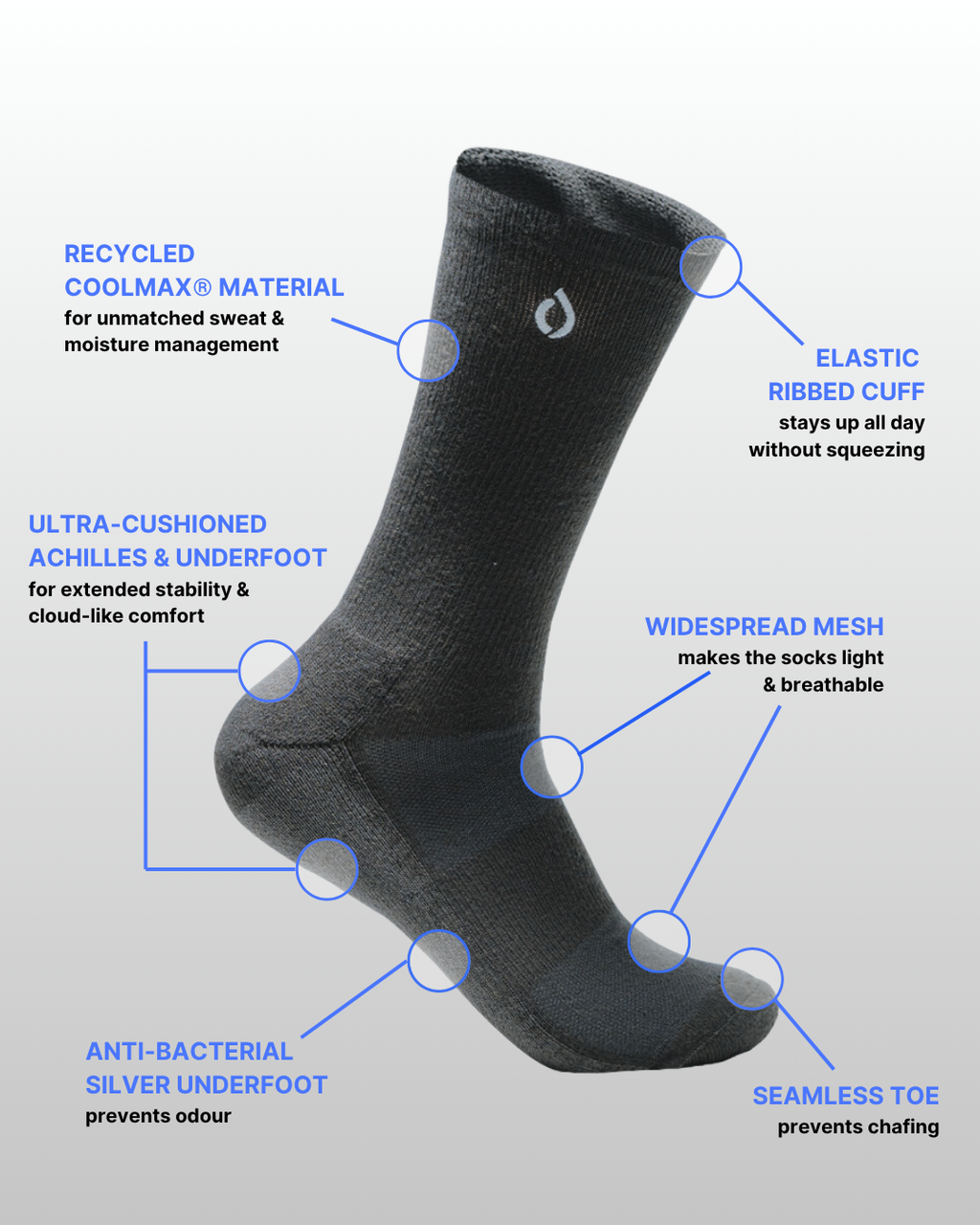 All-Day Performance Cushioned Crew Sock - Dark Grey