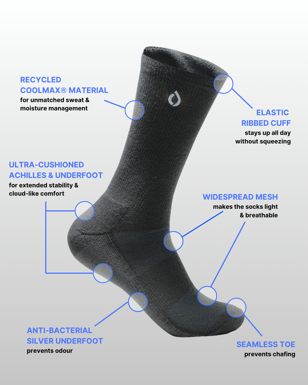 All-Day Performance Cushioned Crew Sock - Dark Grey