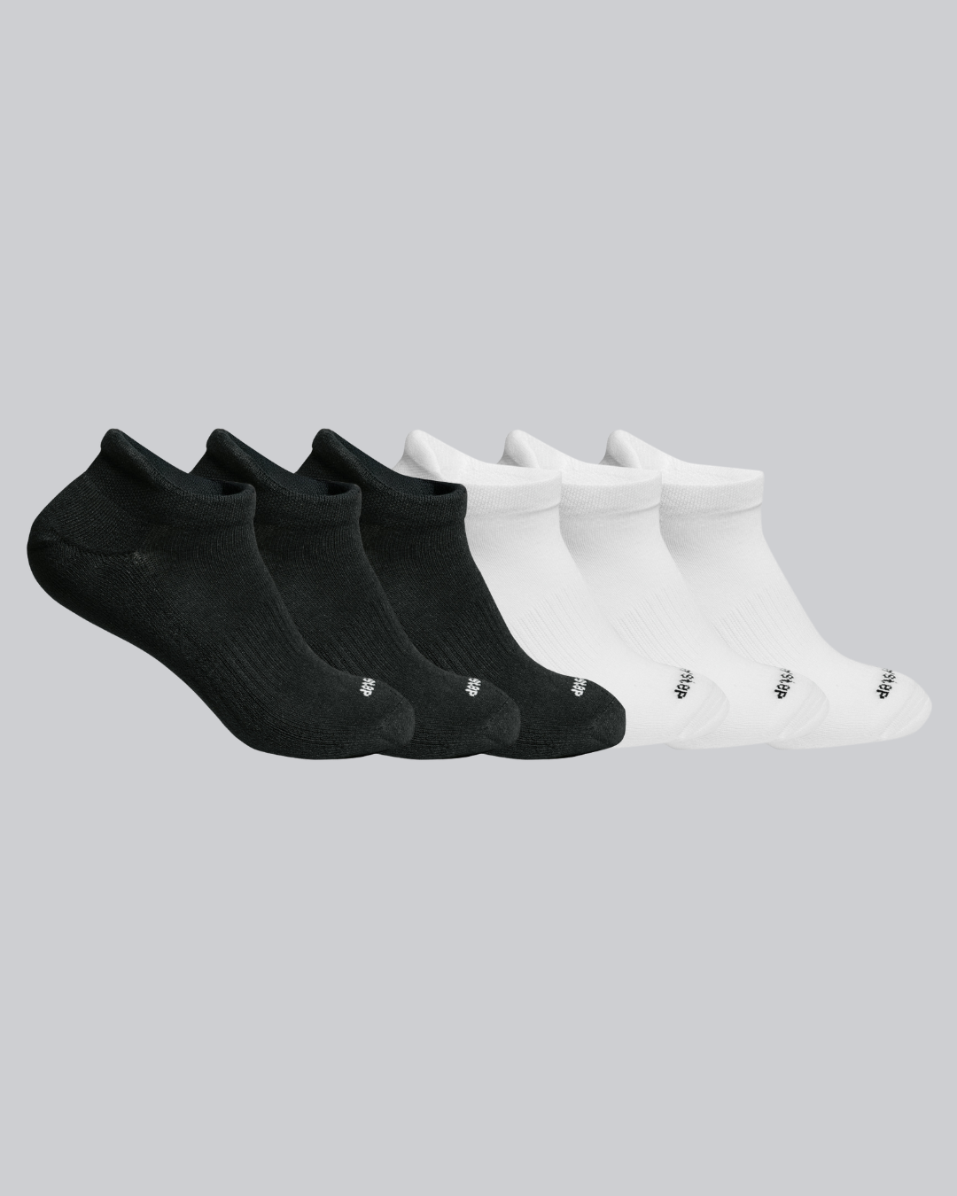 DryStep black and white ankle tab sock 6-pack, lightweight Coolmax, heel tab, anti-odour