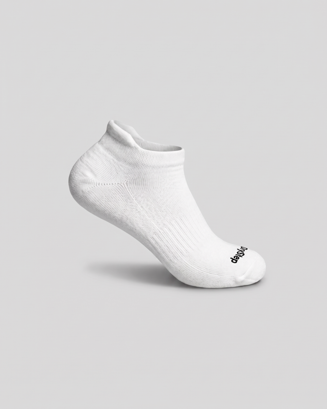 DryStep unisex white ankle tab socks — lightweight Coolmax moisture-wicking, anti-odour