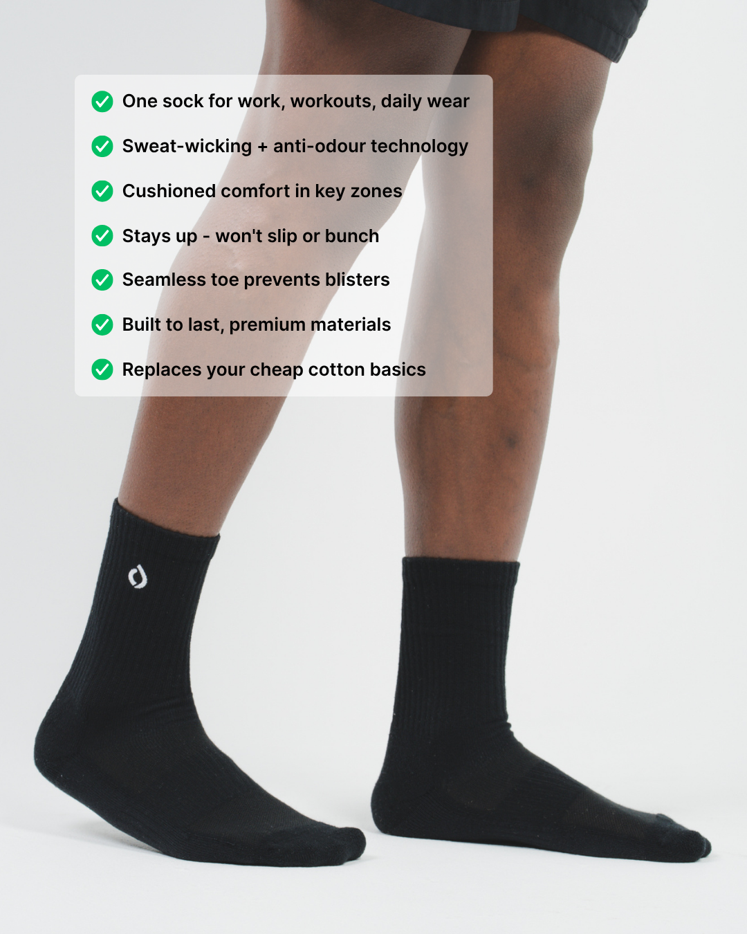 Unisex All-Day Performance Mid-Crew Sock - Black