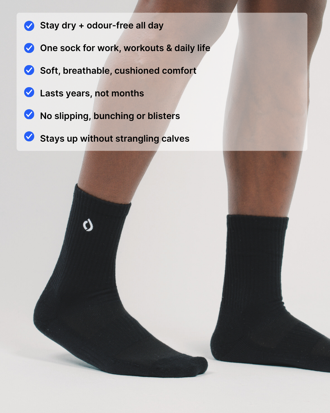 All-Day Performance Cushioned Mid-Crew Sock - Black