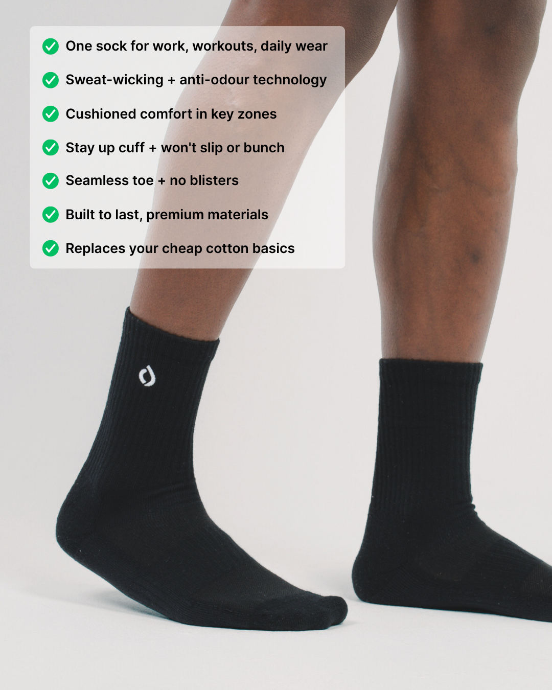 All-Day Performance Cushioned Mid-Crew Sock - Black
