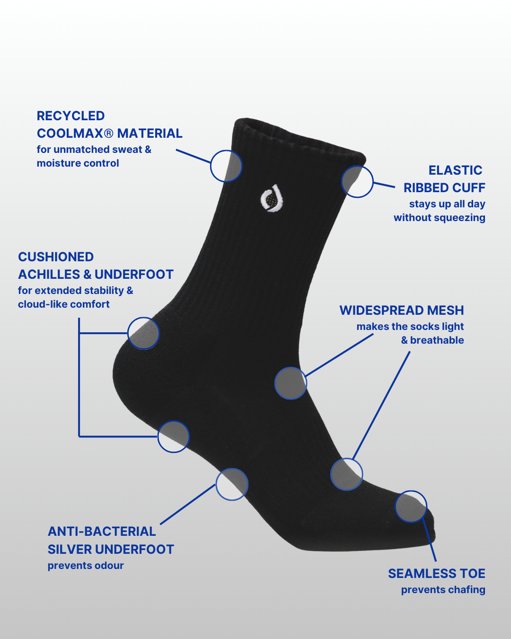 All-Day Performance Cushioned Mid-Crew Sock - Black