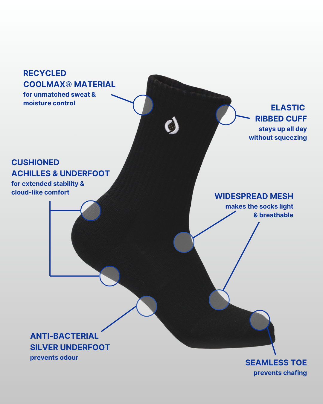 All-Day Performance Cushioned Mid-Crew Sock - Black
