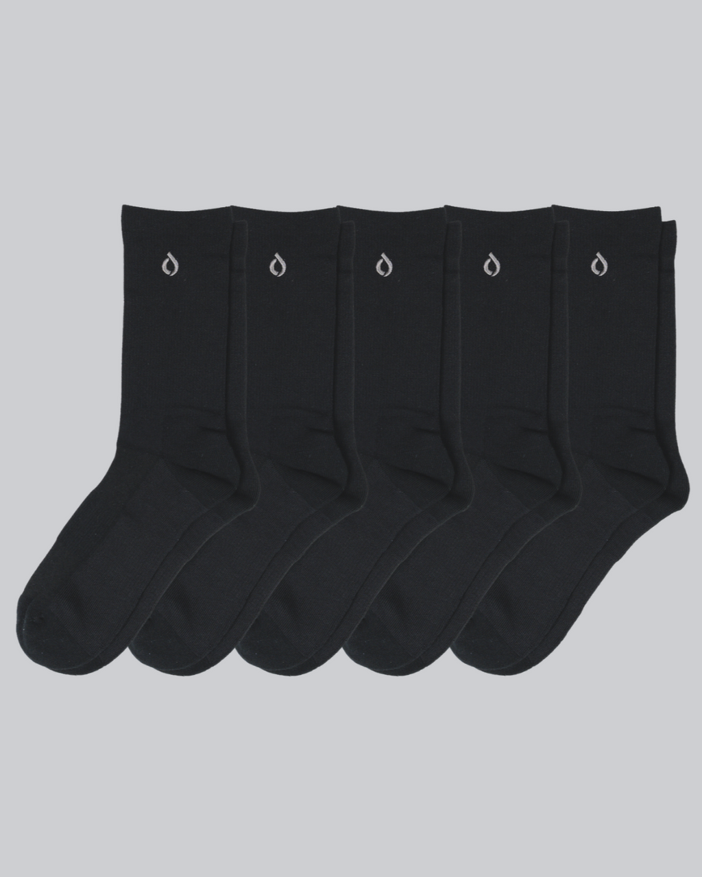 DryStep black crew sock 5-pack — men's moisture-wicking performance socks bulk pack