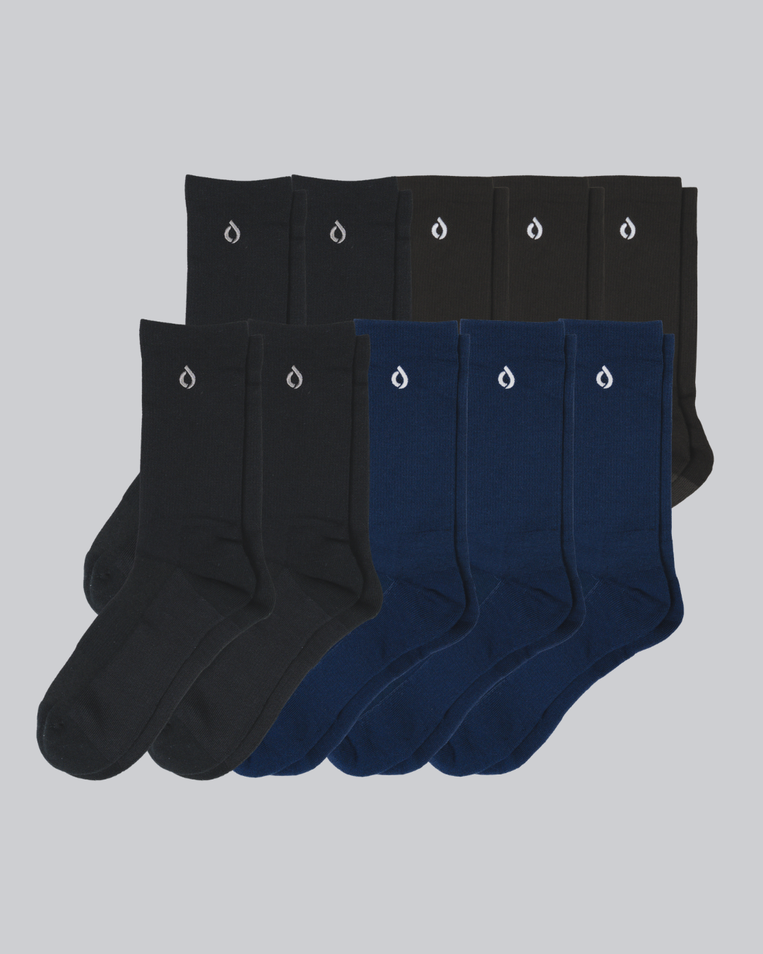 DryStep crew sock 10-pack in black and navy — moisture-wicking Coolmax, cushioned, anti-odour