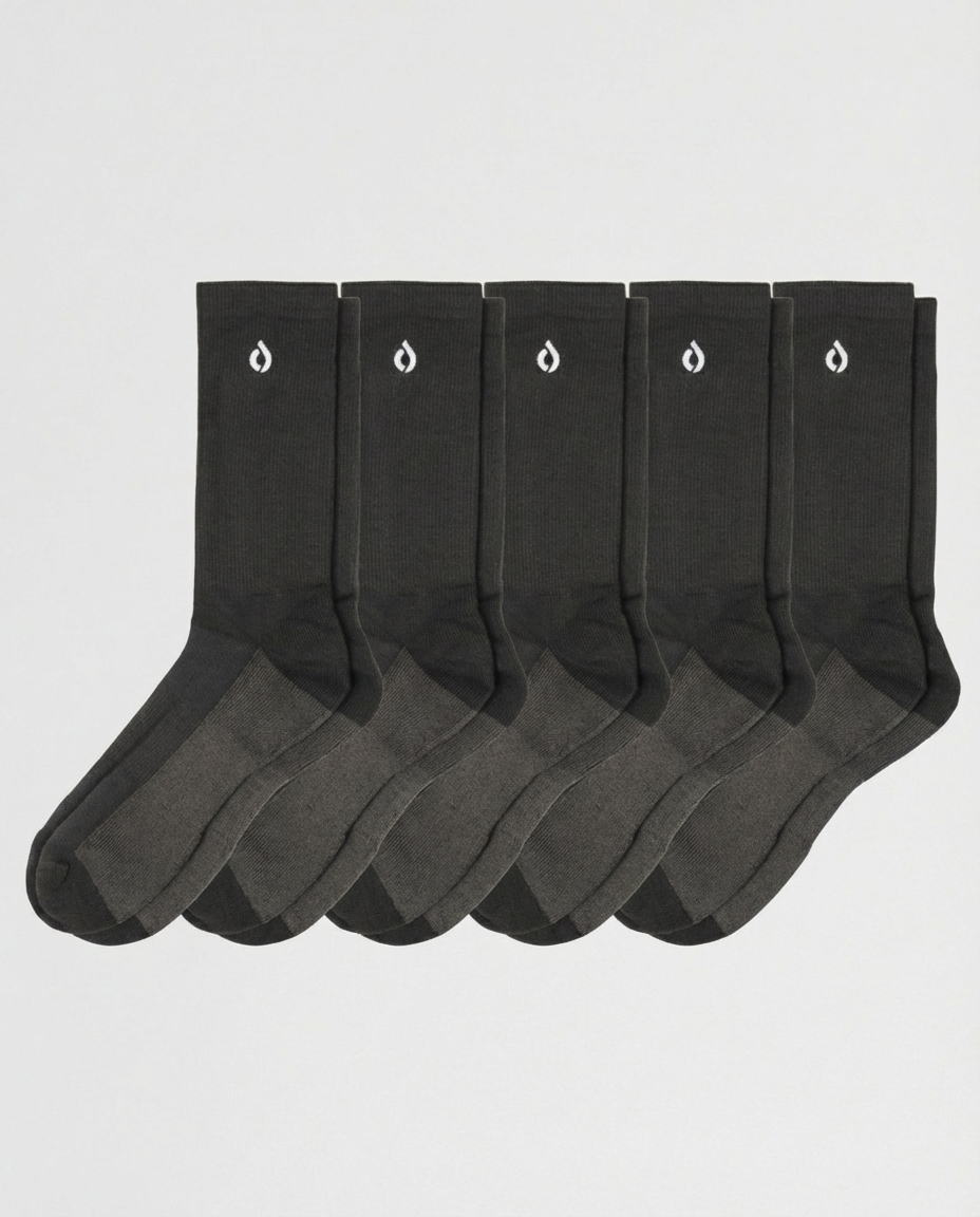 DryStep dark grey crew sock 5-pack — men's moisture-wicking performance socks