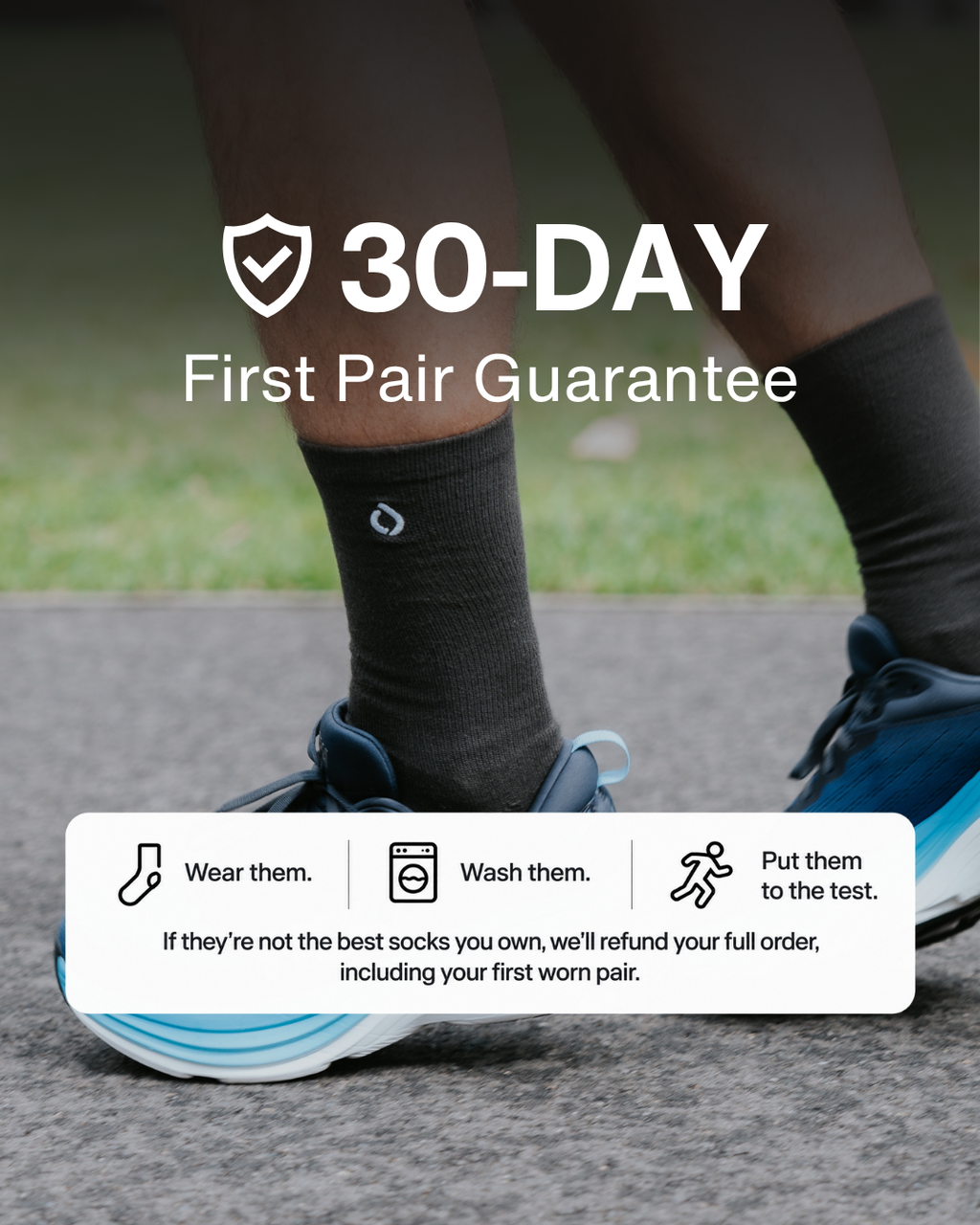 Man running in DryStep dark grey crew socks, cushioned and sweat-wicking