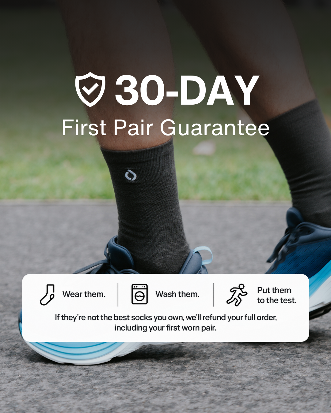 Man running in DryStep dark grey crew socks, cushioned and sweat-wicking