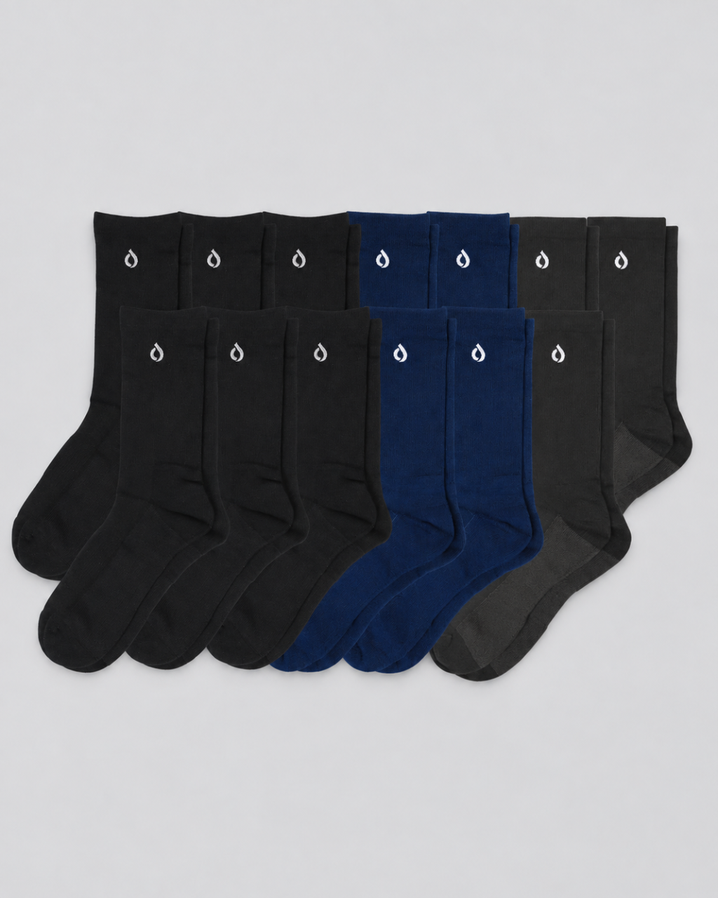 DryStep crew sock 13-pack in black and navy — moisture-wicking Coolmax, cushioned, anti-odour