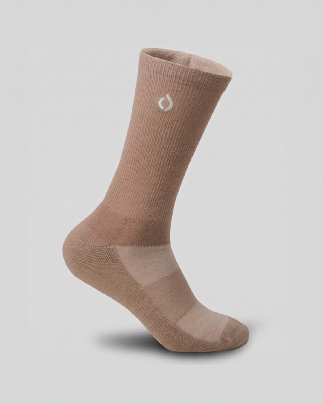DryStep light mocha men's crew socks — neutral tone, moisture-wicking Coolmax, cushioned