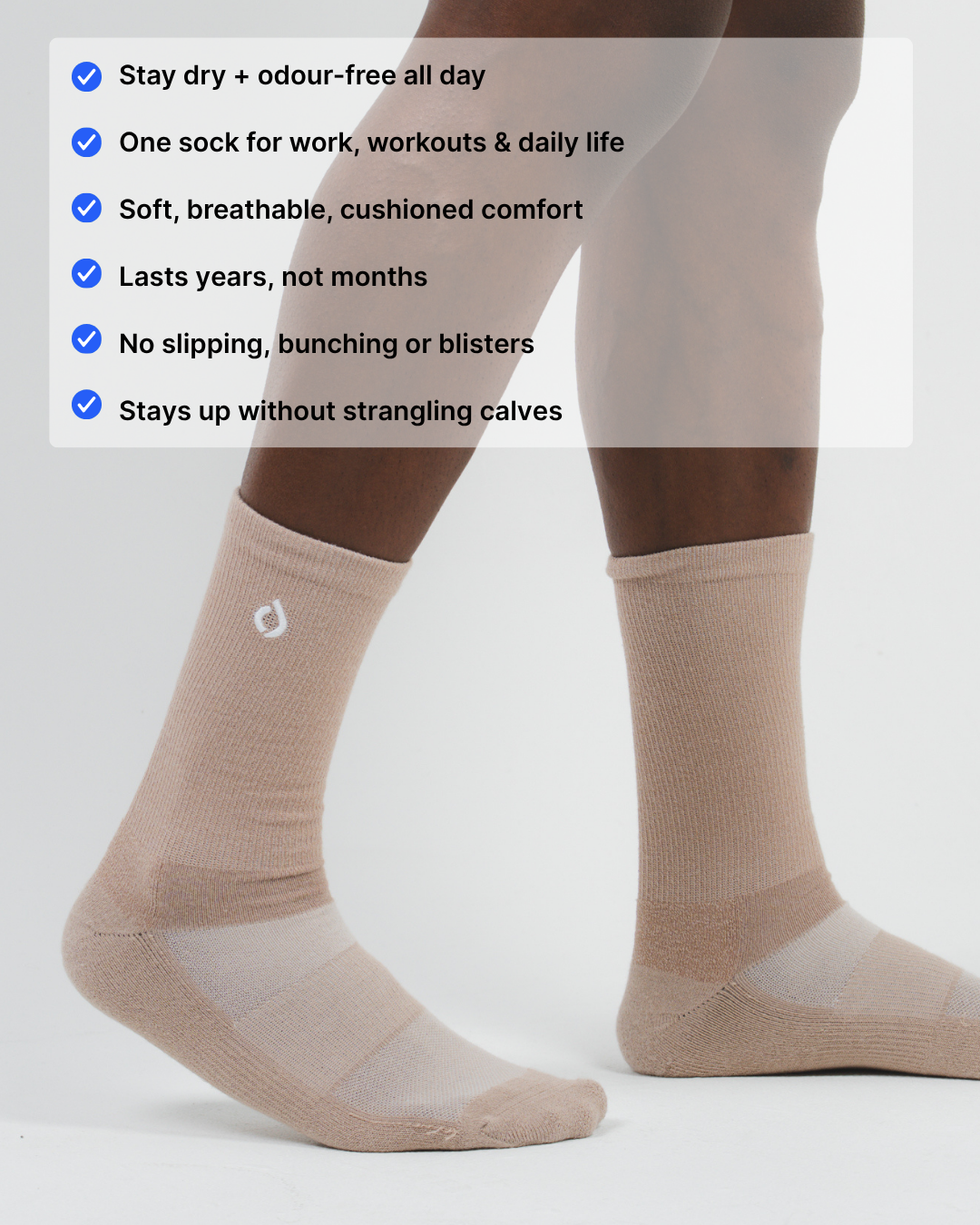 All-Day Performance Cushioned Crew Sock - Light Mocha