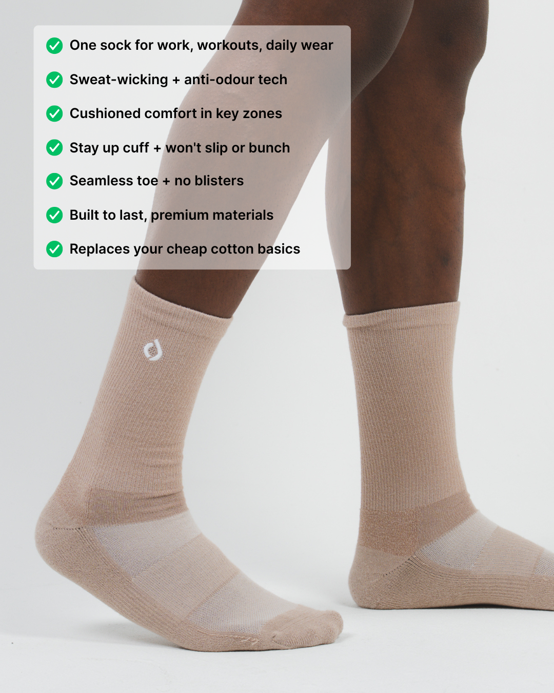 All-Day Performance Cushioned Crew Sock - Light Mocha