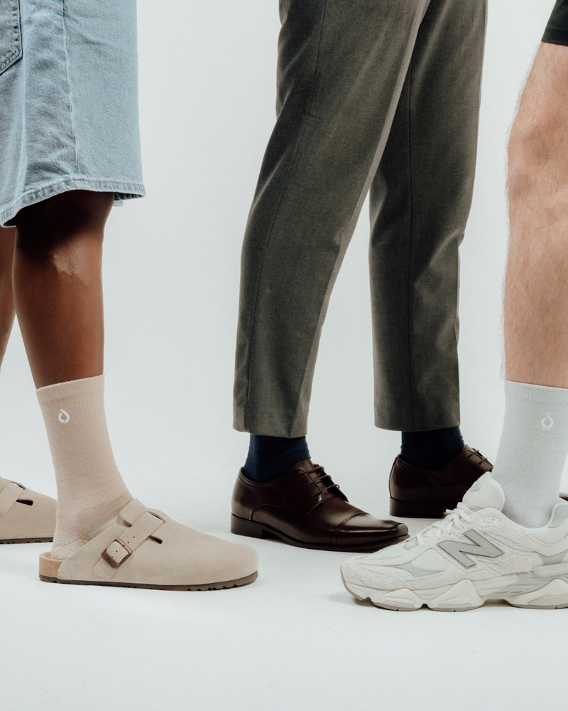 DryStep light mocha men's crew socks — neutral tone, moisture-wicking Coolmax, cushioned