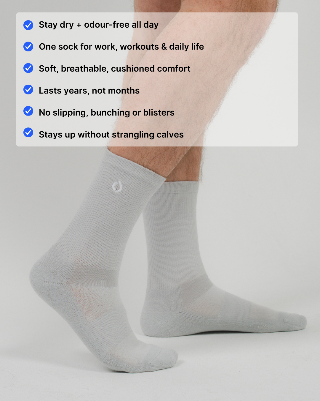 All-Day Performance Cushioned Crew Sock - Stone Grey