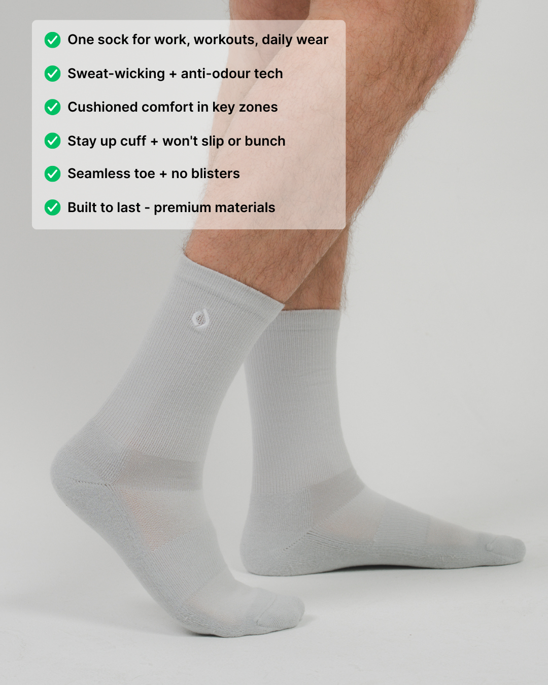All-Day Performance Cushioned Crew Sock - Stone Grey