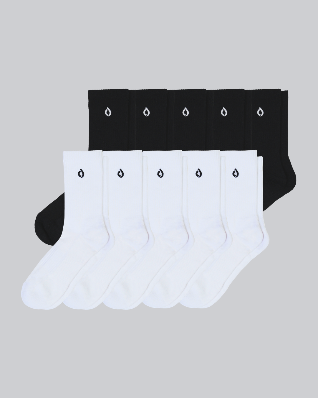 DryStep mid-crew sock 10-pack in white and black — moisture-wicking Coolmax, cushioned