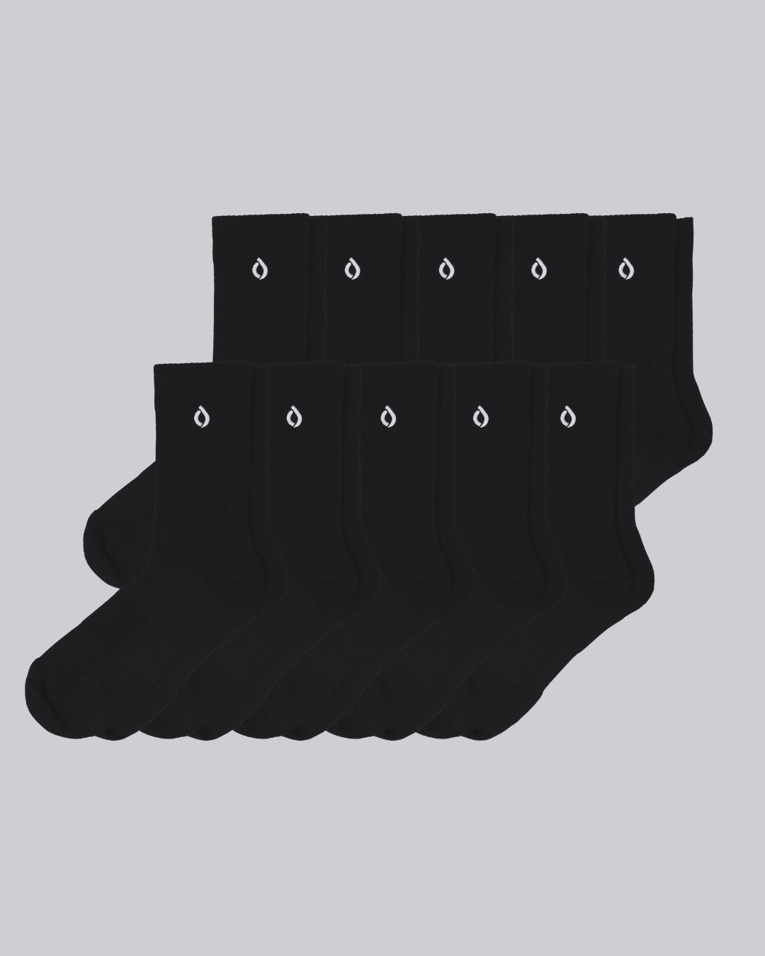 DryStep black mid-crew sock 10-pack — moisture-wicking Coolmax, cushioned, anti-odour