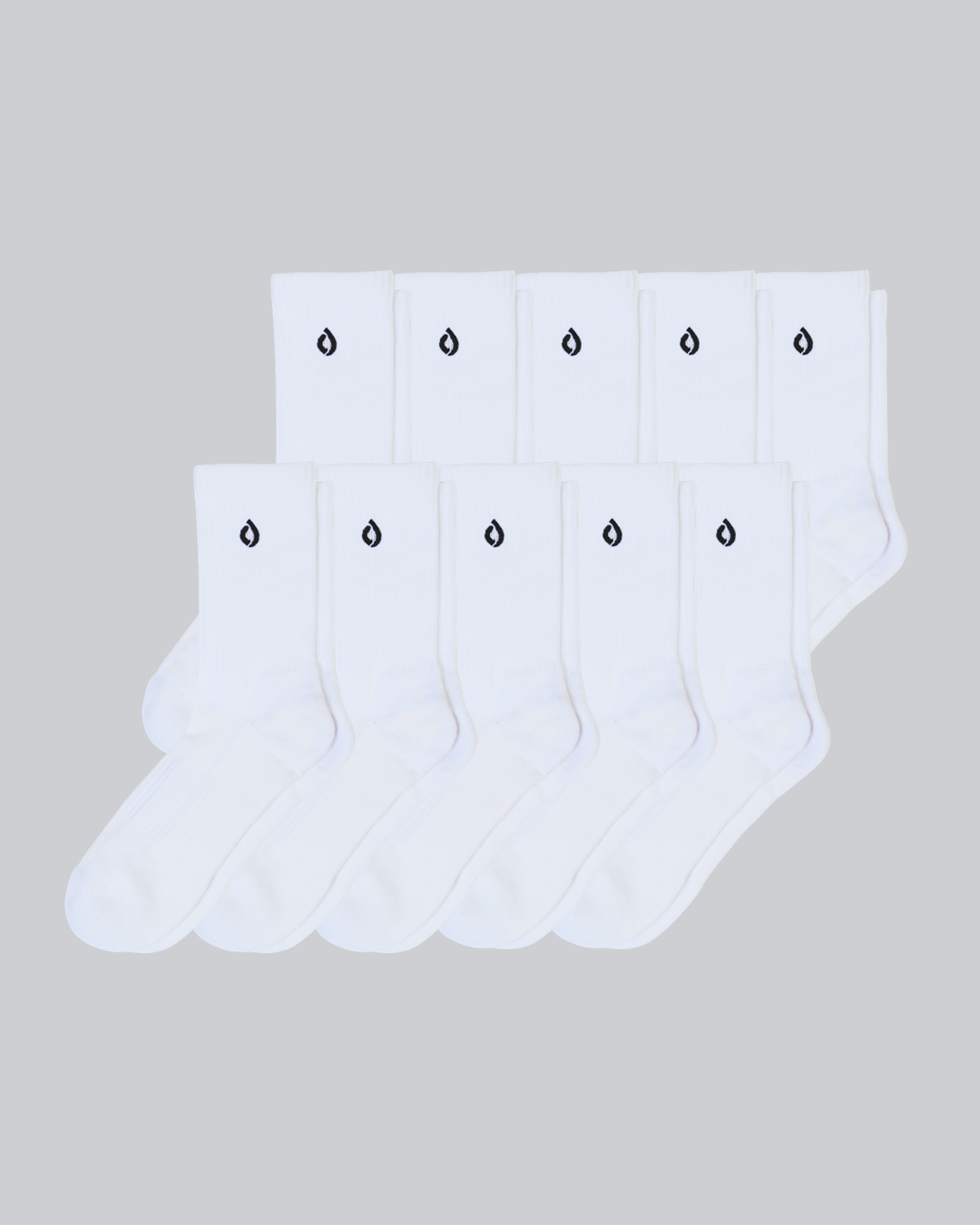 DryStep white mid-crew sock 10-pack — moisture-wicking Coolmax, cushioned, anti-odour