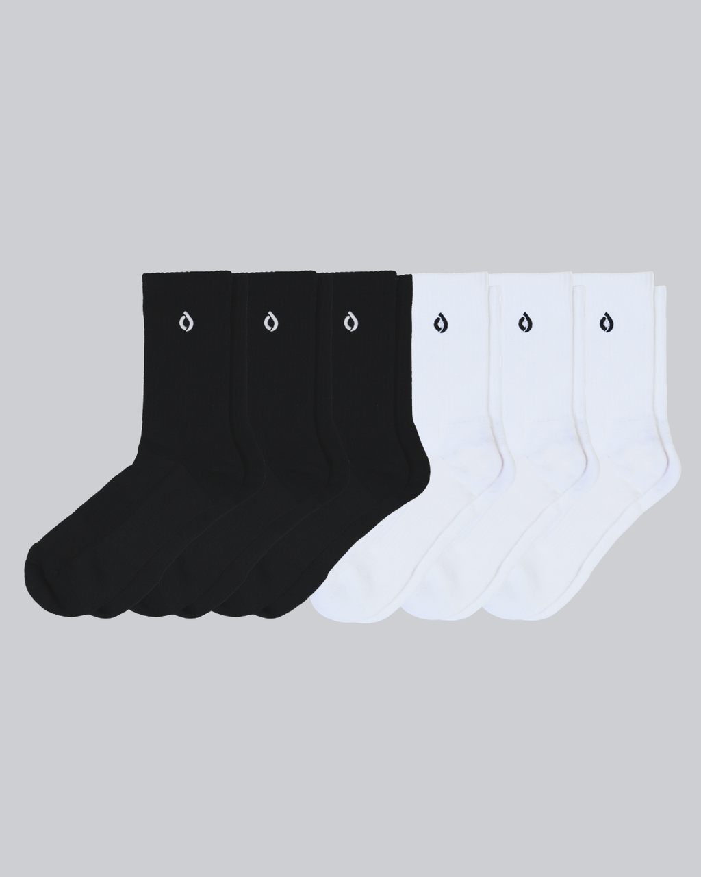 DryStep black and white mid-crew sock 6-pack — moisture-wicking Coolmax, cushioned, anti-odour