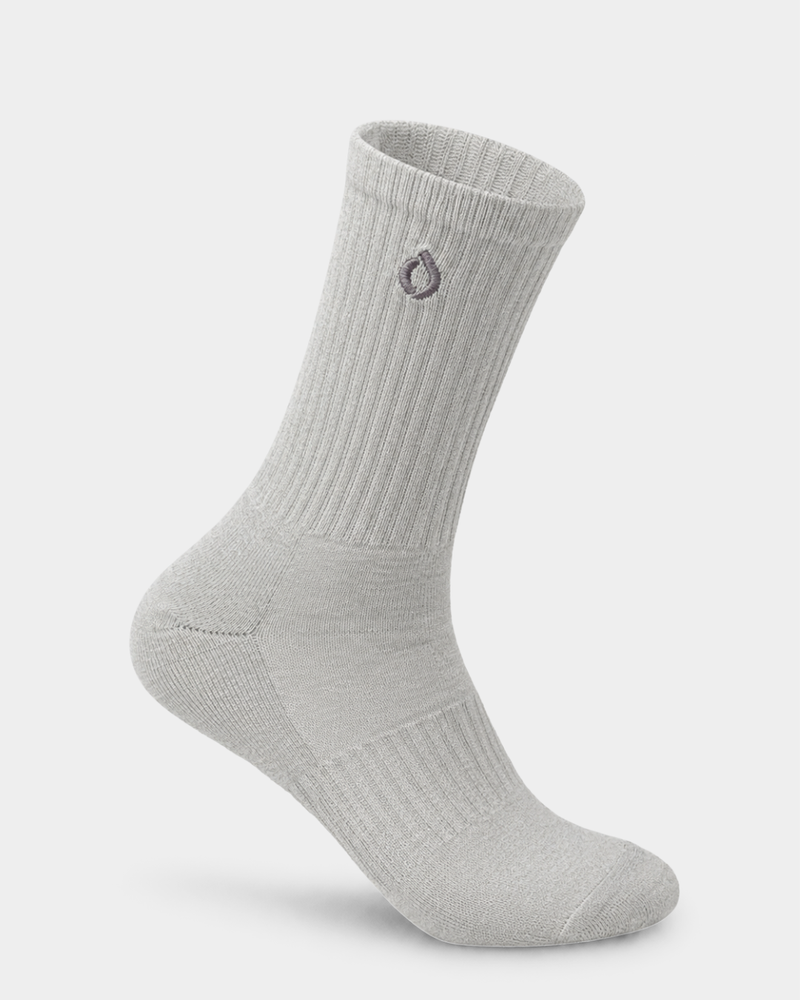 DryStep mist grey mid-crew socks — moisture-wicking Coolmax, cushioned, anti-odour