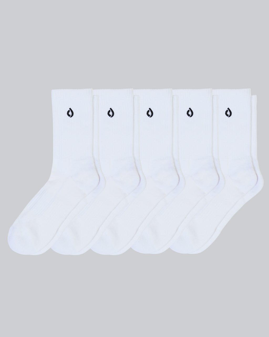 DryStep white mid-crew sock 5-pack — moisture-wicking Coolmax, cushioned, anti-odour