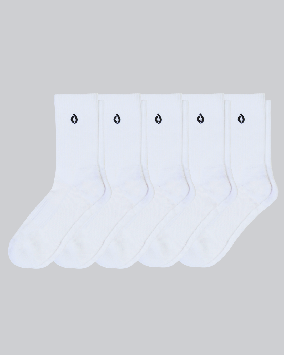 DryStep white mid-crew sock 5-pack — moisture-wicking Coolmax, cushioned, anti-odour