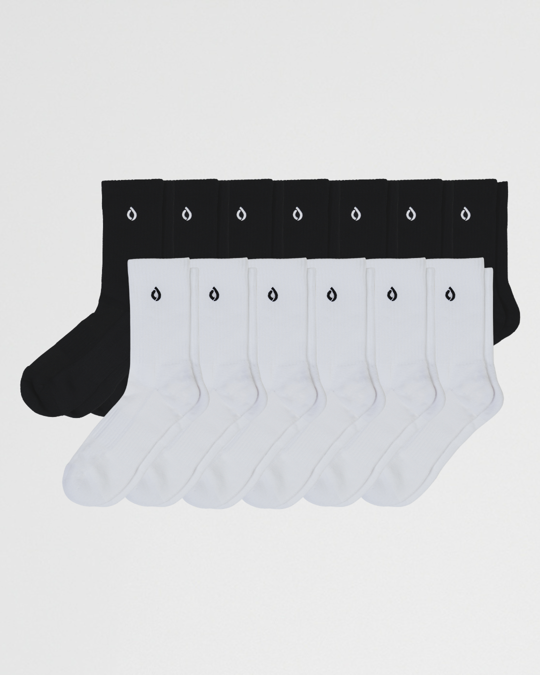 DryStep mid-crew sock 13-pack in white and black — moisture-wicking Coolmax, cushioned