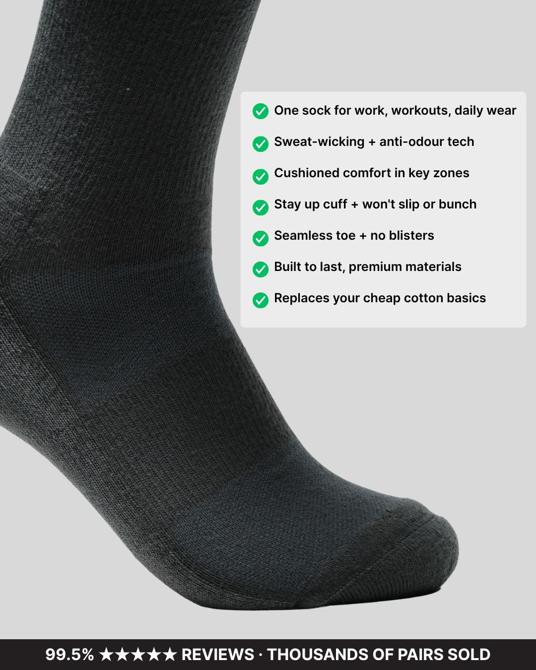 All-Day Performance Cushioned Crew Sock - Dark Grey