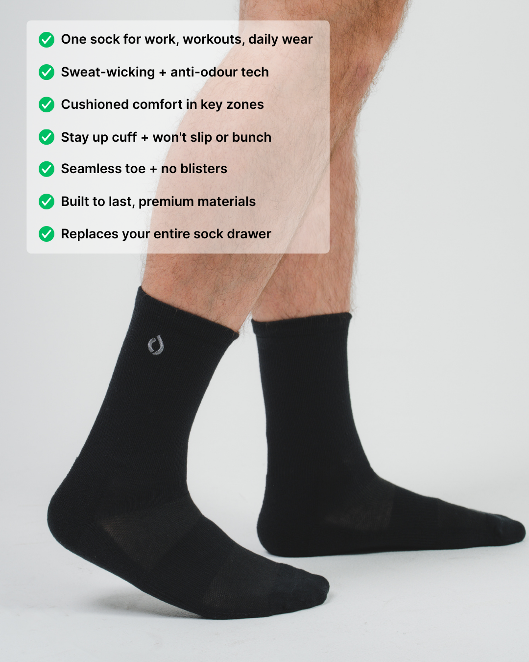 All-Day Performance Cushioned Crew Sock - Black