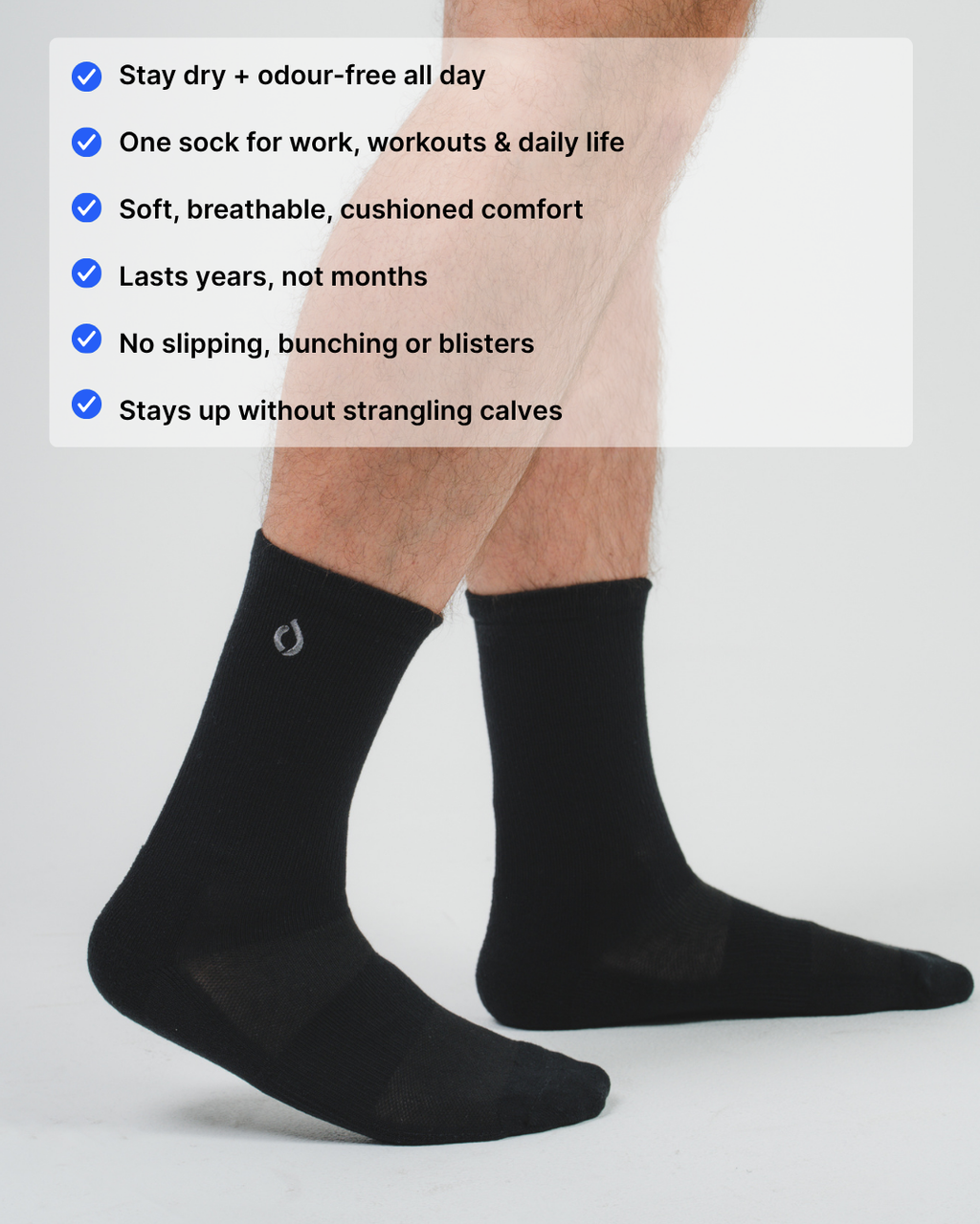 All-Day Performance Cushioned Crew Sock - Black
