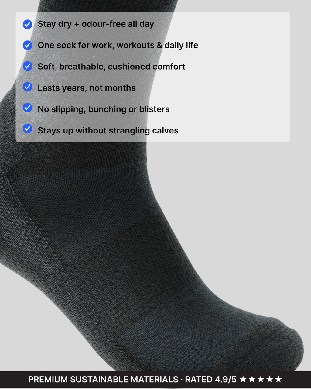All-Day Performance Cushioned Crew Sock - Dark Grey