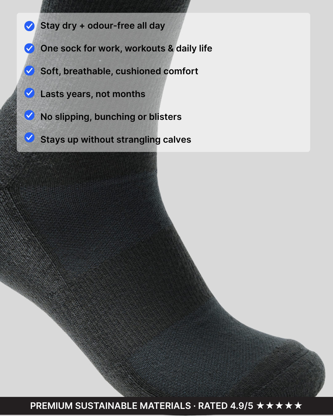 All-Day Performance Cushioned Crew Sock - Dark Grey