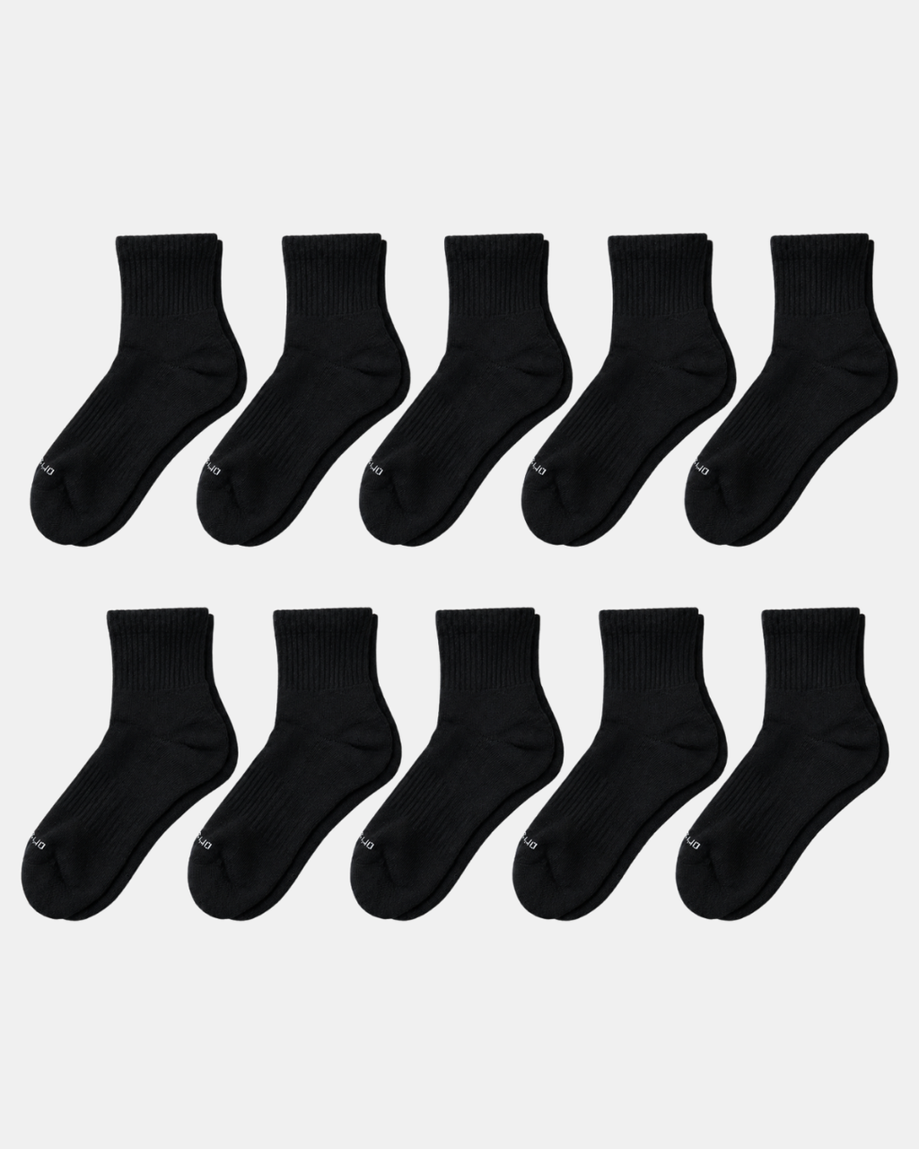 DryStep black quarter sock 10-pack — moisture-wicking Coolmax, cushioned, anti-odour