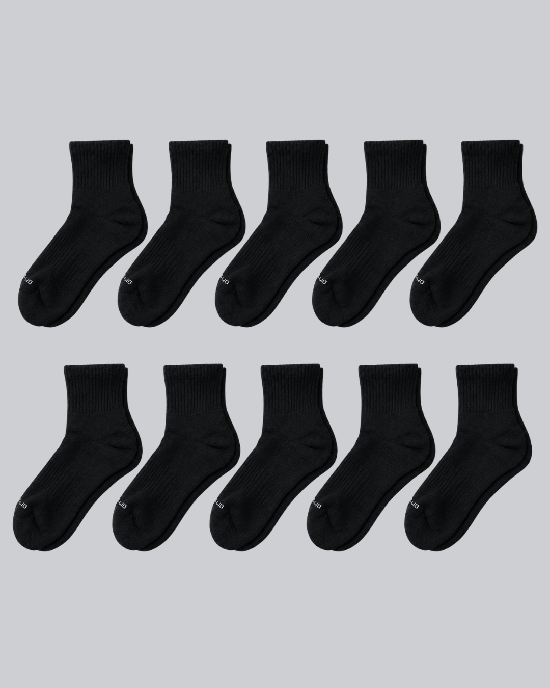 DryStep black quarter sock 10-pack — moisture-wicking Coolmax, cushioned, anti-odour