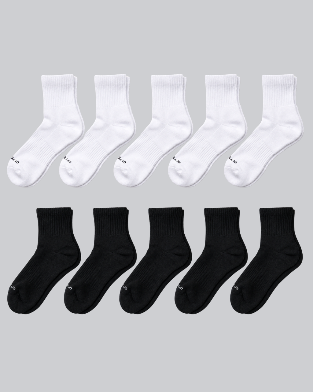 DryStep quarter sock 10-pack in white and black — moisture-wicking Coolmax, cushioned