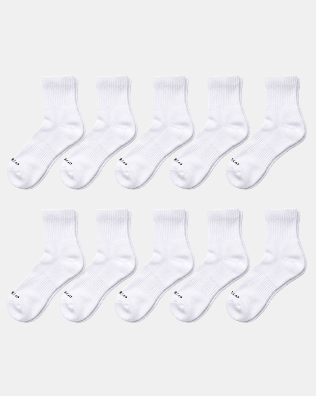 DryStep white quarter sock 10-pack — moisture-wicking Coolmax, cushioned, anti-odour