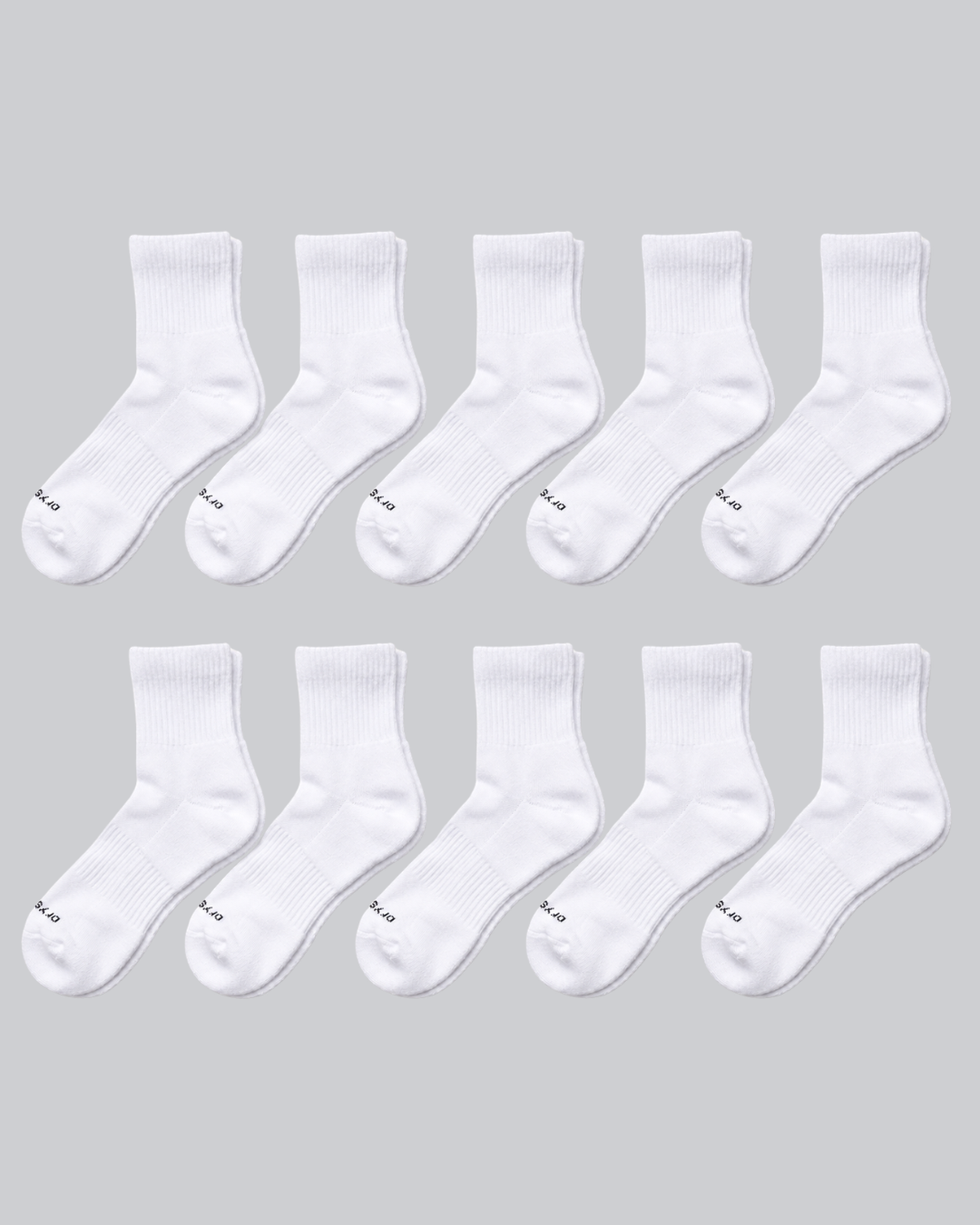 DryStep white quarter sock 10-pack — moisture-wicking Coolmax, cushioned, anti-odour