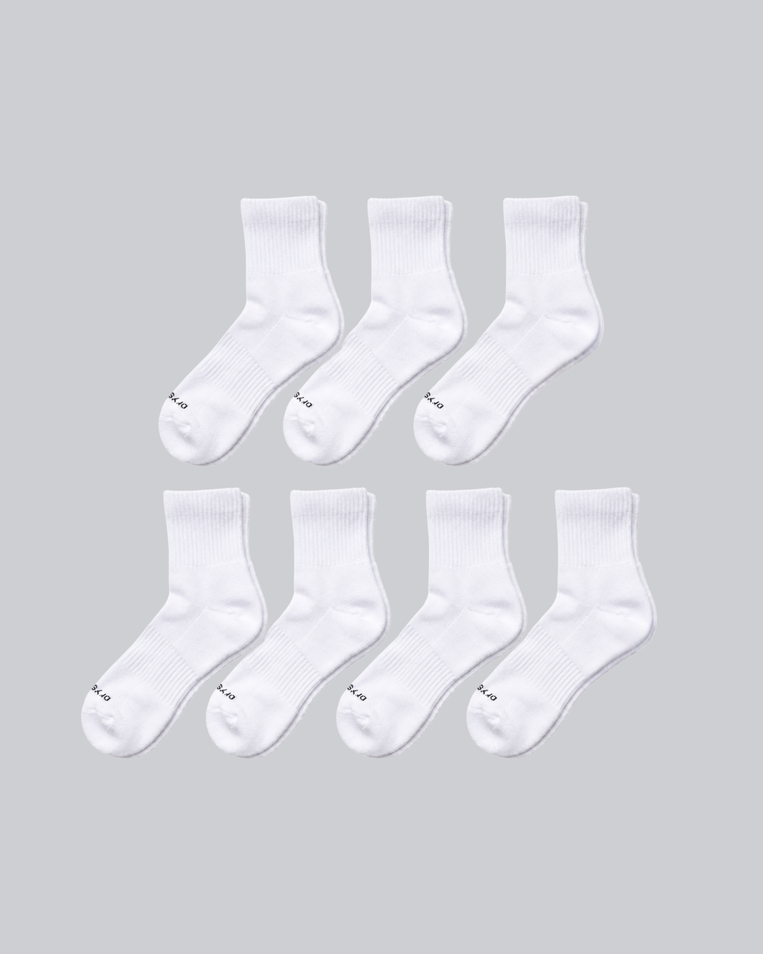 DryStep white quarter sock 7-pack — moisture-wicking Coolmax, cushioned, anti-odour