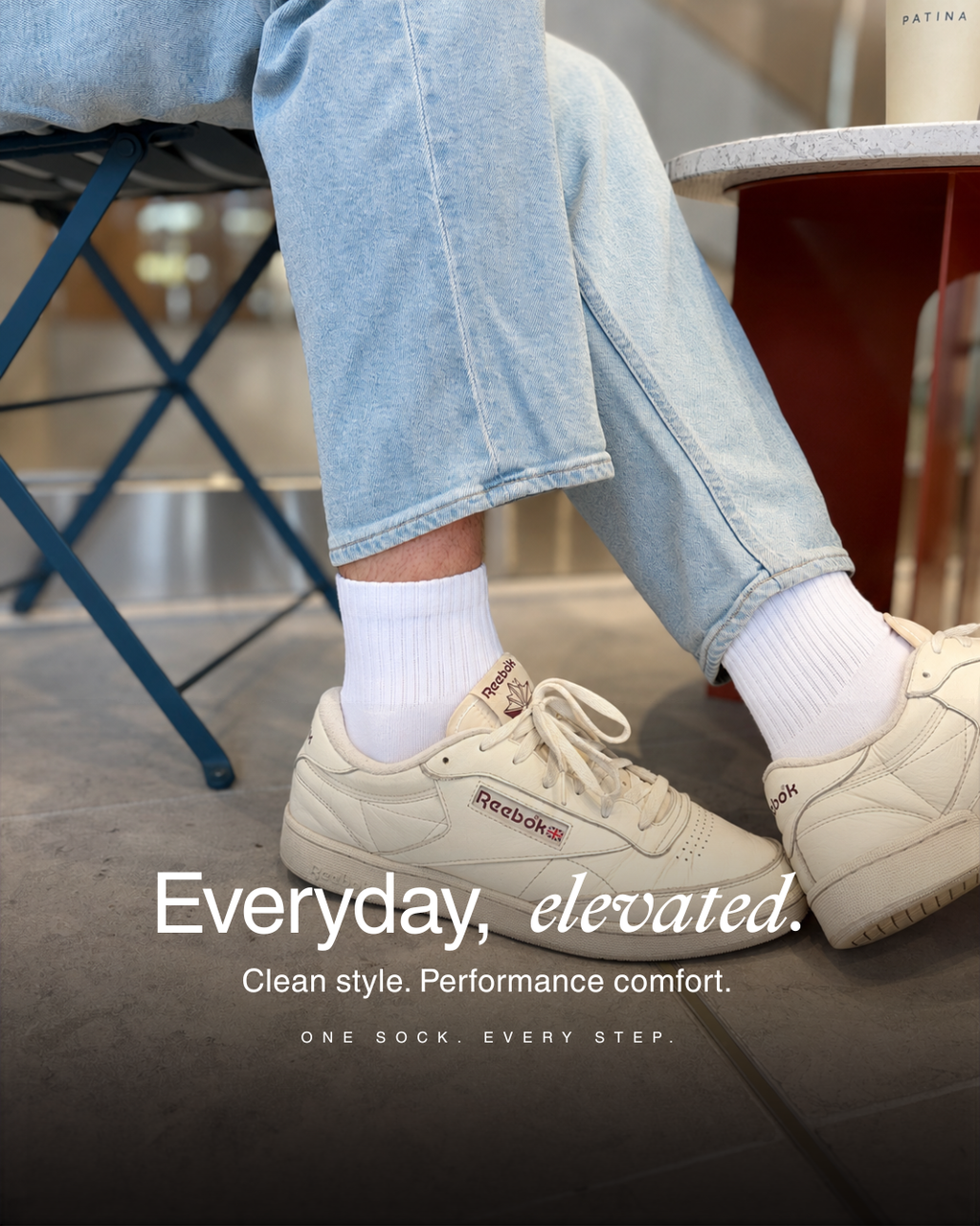 DryStep white quarter socks worn with Reebok sneakers — stays dry and odour-free all day