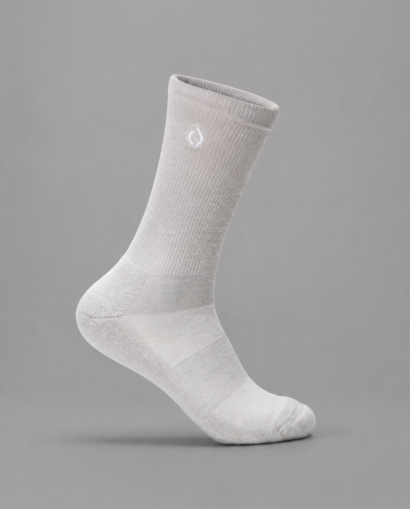 DryStep stone grey crew socks hero — cushioned, moisture-wicking Coolmax, anti-odour