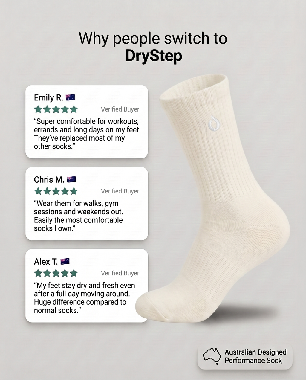 DryStep vanilla mid crew socks with 5-star customer reviews — top rated neutral sock