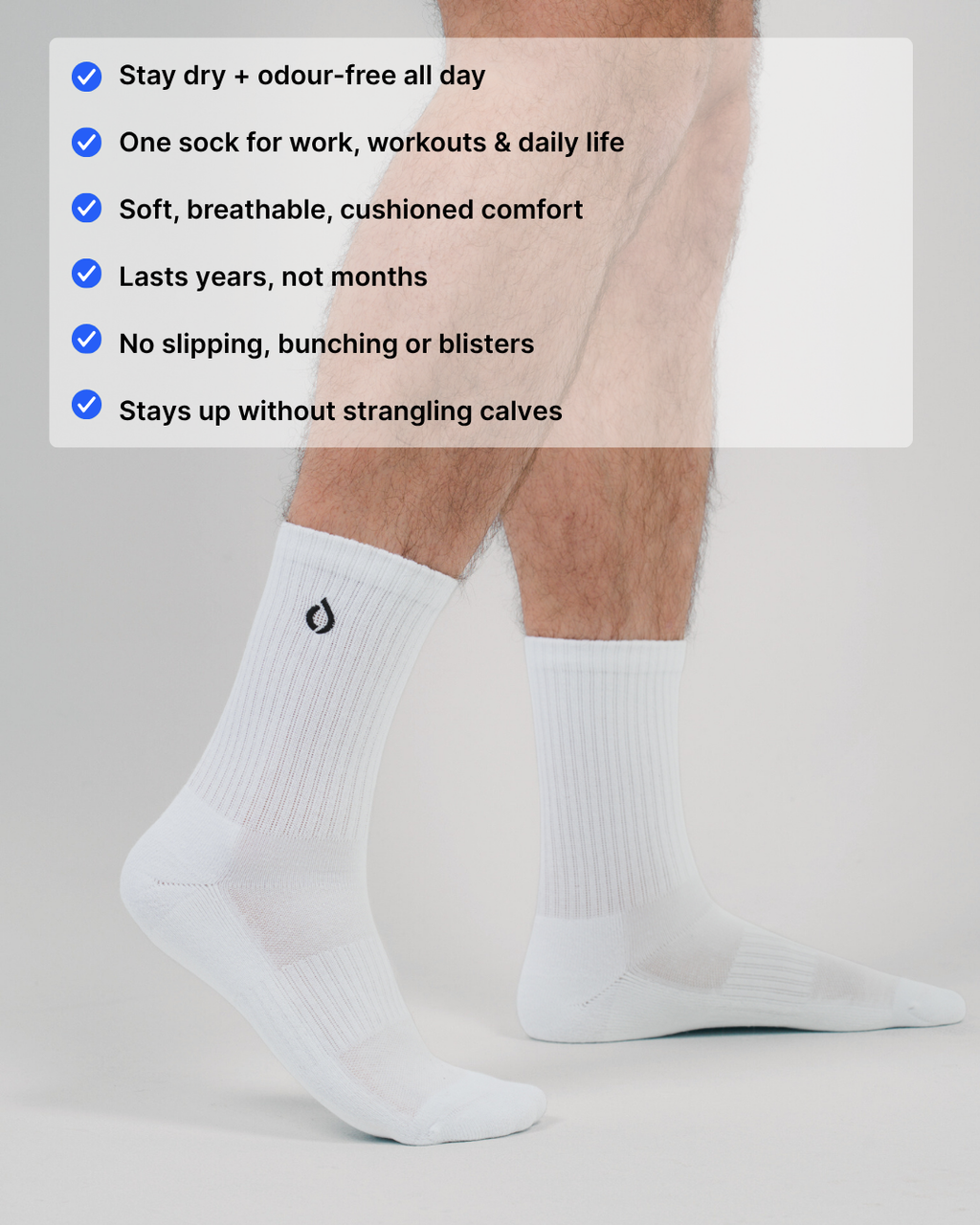 All-Day Performance Cushioned Mid-Crew Sock - White