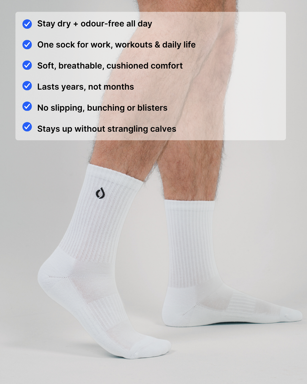 All-Day Performance Cushioned Mid-Crew Sock - White