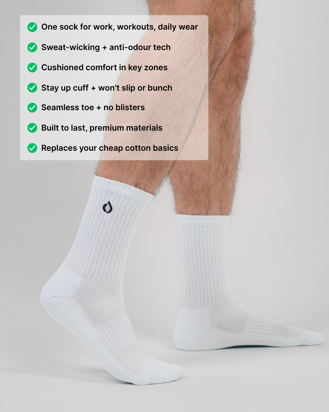 All-Day Performance Cushioned Mid-Crew Sock - White