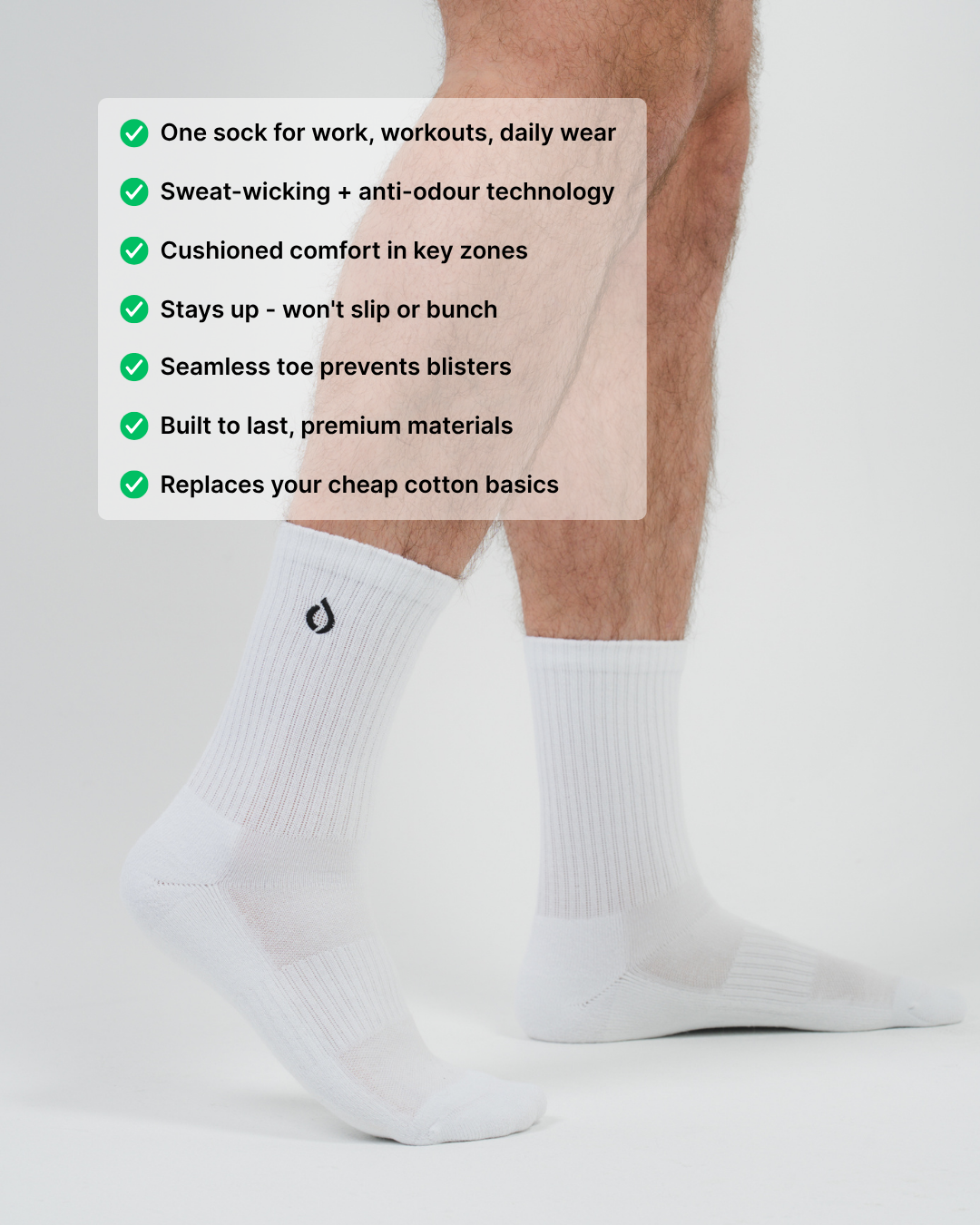 Unisex All-Day Performance Mid-Crew Sock - White