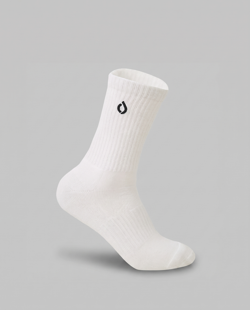 DryStep unisex white mid crew socks — moisture-wicking Coolmax, cushioned, anti-odour