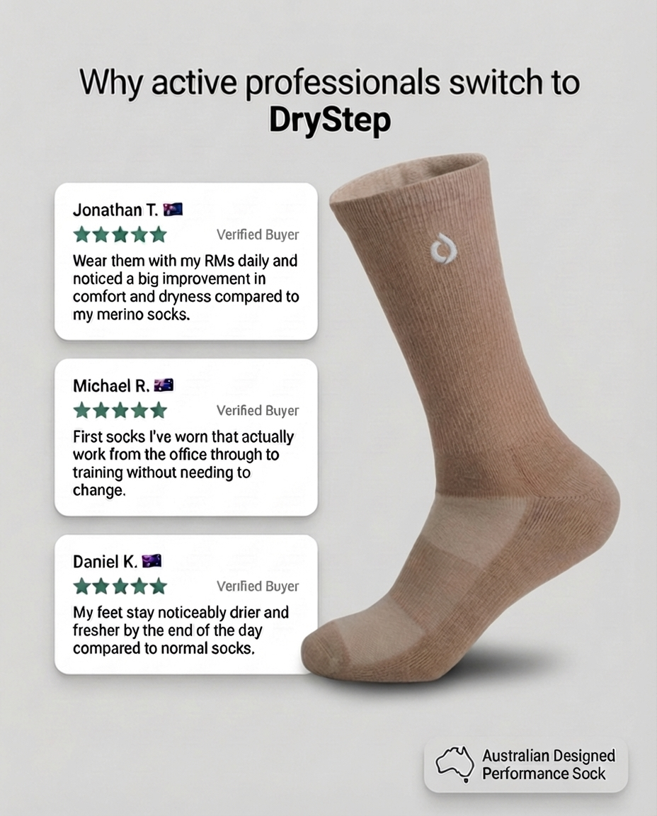 DryStep light mocha crew socks with 5-star customer reviews — top rated neutral mens sock